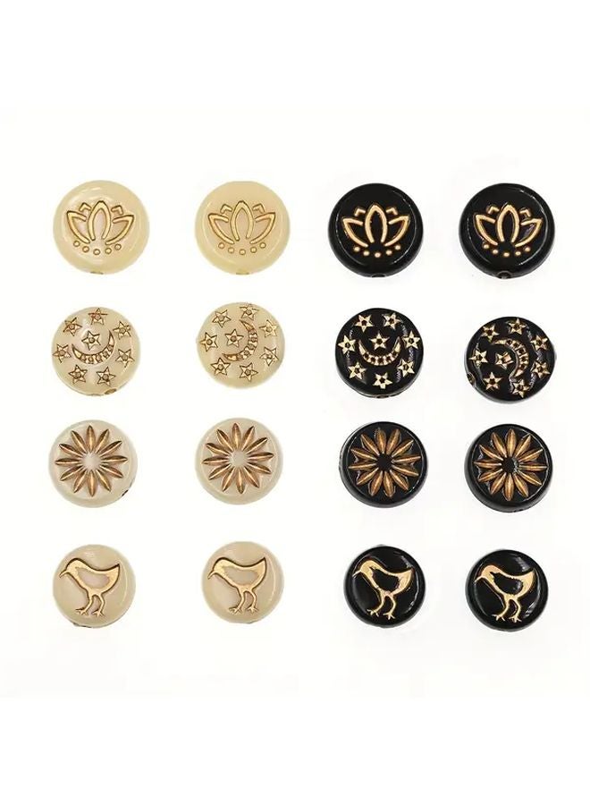 Model 3 Black Print Acrylic Beads 50pcs 4 Styles Round Flat DIY Jewelry Making Craft Supplies - Image 1